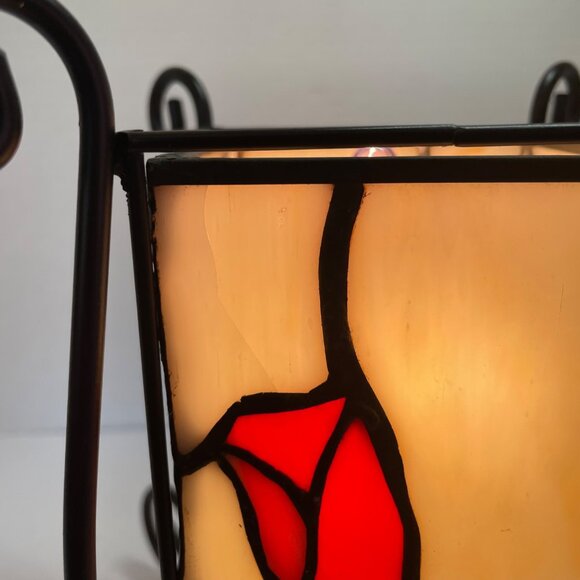 Stained Glass Dragonfly & Rose Panel Table Lamp With Black Metal Base - Picture 6 of 8
